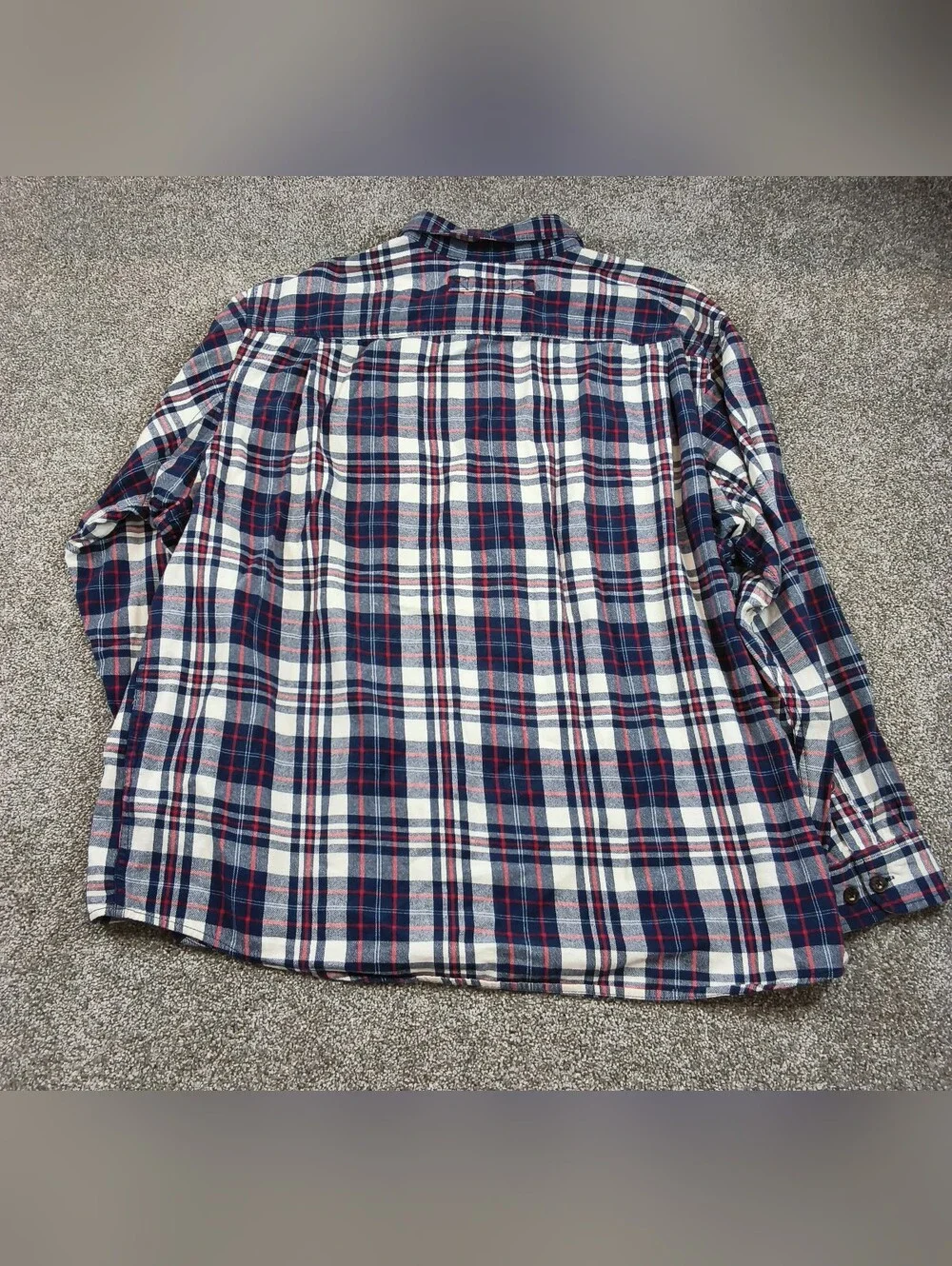 Duluth Trading Co. Untucked 2XL Tall Plaid Cotton Flannel Shirt white/blue/red